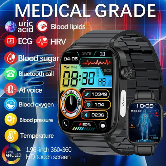 AI Medical Diagnosis Smartwatch ECG PPG Blood Glucose (Black)-1