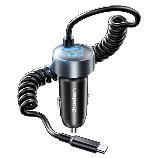 NNEDSZ CHOETECH TC0030 65W 3-Port Fast Car Charger with 3.3ft Type-C Stretchable Cable-0