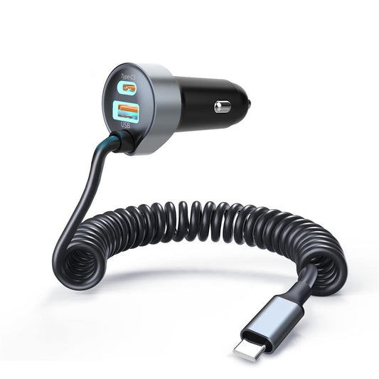 NNEDSZ CHOETECH TC0030 65W 3-Port Fast Car Charger with 3.3ft Type-C Stretchable Cable-1